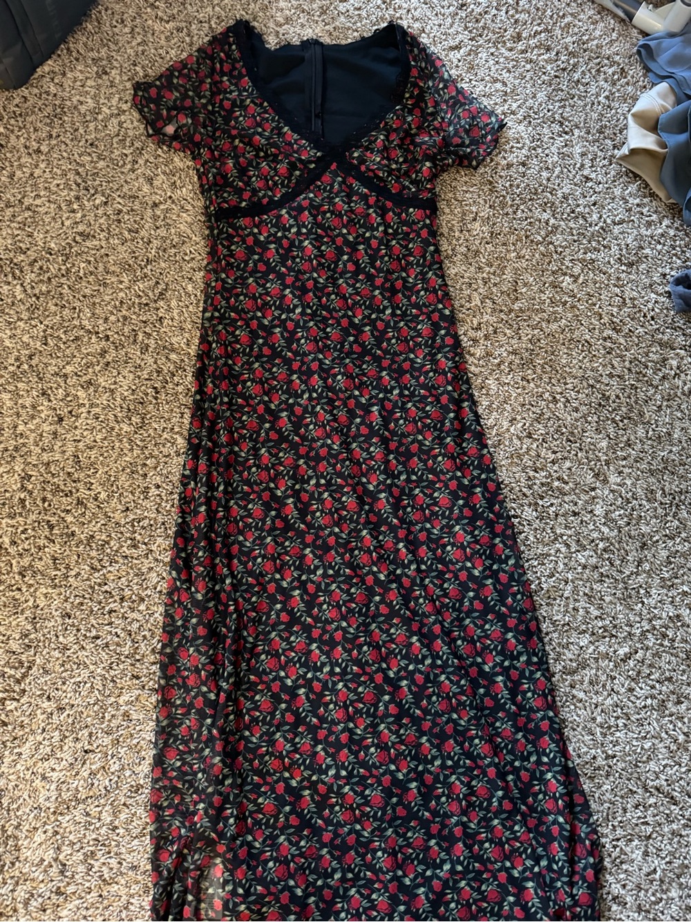 RIHOAS Black Maxi Dress with Red Rose Print